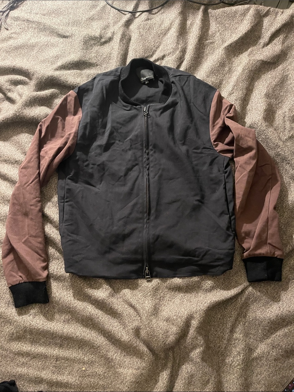 Men's Black Bomber Jacket with Brown Sleeves